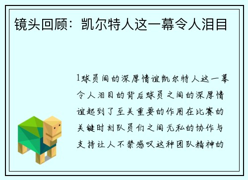 镜头回顾：凯尔特人这一幕令人泪目