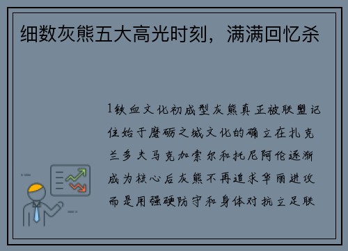 细数灰熊五大高光时刻，满满回忆杀